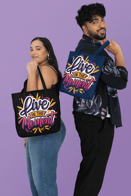 👜 "Live In the Moment"-Premium Canvas Tote Bag – 300 GSM With Zip