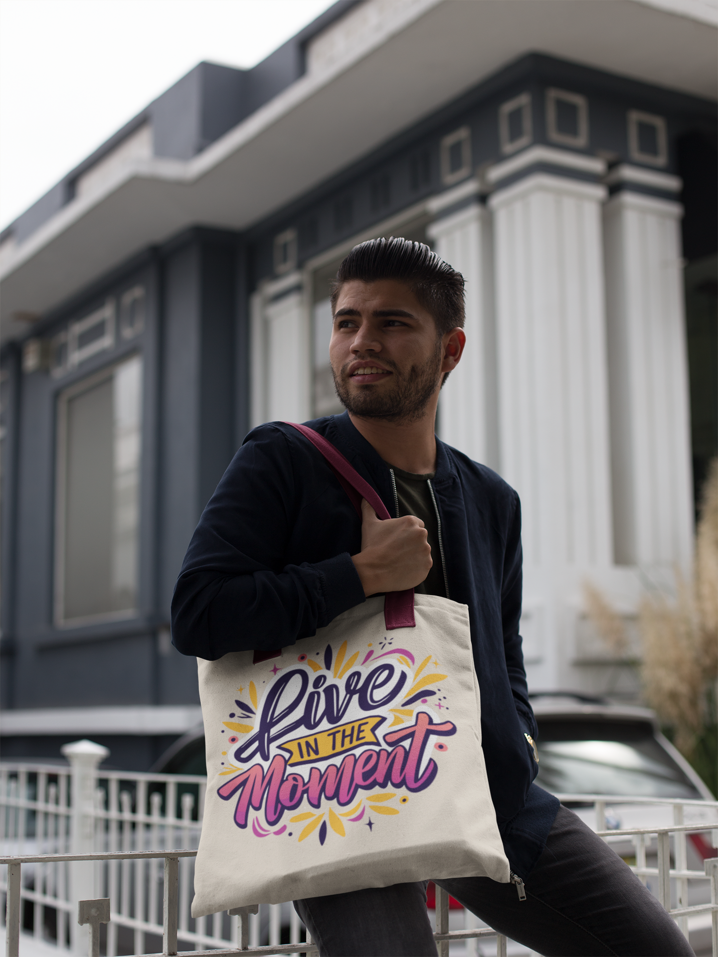 👜 "Live In the Moment"-Premium  Canvas Tote Bag – 300 GSM With Zip